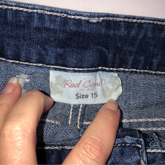 Red Camel Size 15 Jean Shorts Blue Embroidered Denim Stretch Boho Festival Beach - Picture 2 of 8